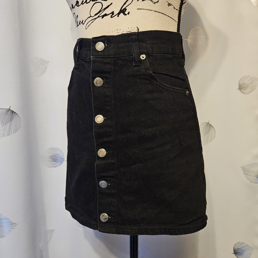 Elegant Button-Front Mini Skirt Xray Black Denim 100% Cotton